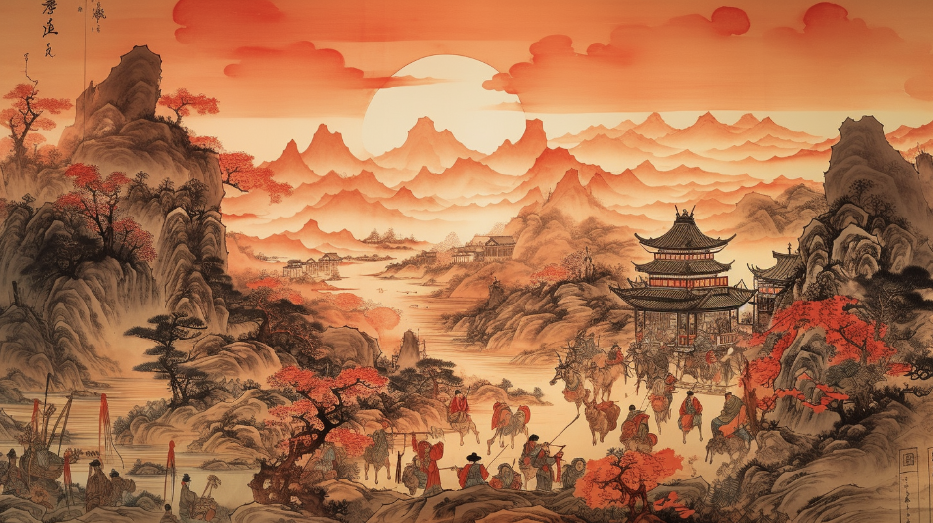 太阳落山时,天空变成了美丽的橙色和粉色【Midjourney Prompt】