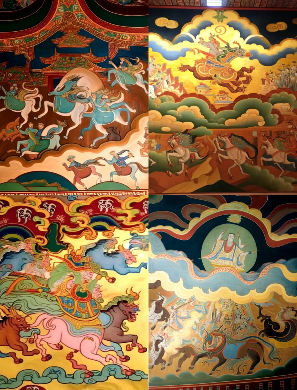 在敦煌壁画风格中,人们在山谷中迷路【Midjourney Prompt】